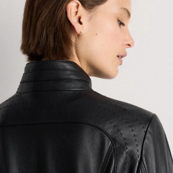 Quince Black 100% Leather Stand-Collar Jacket MEDIUM - Picture 4 of 4